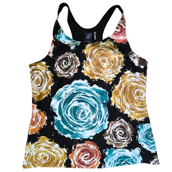 NORMA KAMALI Racer Active Top Combo Painter Roses Small NWT - Picture 1 of 4